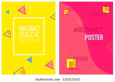 Memphis Style Poster Set. Flat style Abstract vector design ideal for banner, promotion,web,ad, billboard. Futuristic elements.