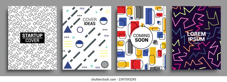 Memphis Style Poster Set. Halftone and geometric shapes patterns. Flat style Abstract Vector Design ideal for Banner, Web, Promotion, Placard and Billboard.