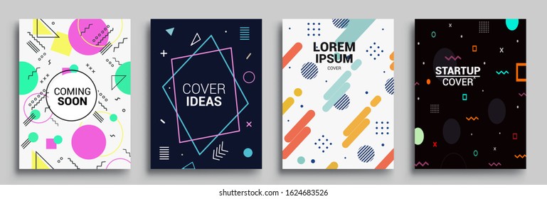 Memphis Style Poster Set. Halftone and geometric shapes patterns. Flat style Abstract Vector Design ideal for Banner, Web, Promotion, Placard and Billboard.