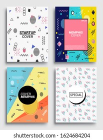 Memphis Style Poster Set. Halftone and geometric shapes patterns. Flat style Abstract Vector Design ideal for Banner, Web, Promotion, Placard and Billboard.
