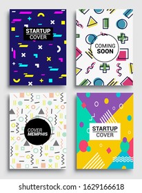 Memphis Style Poster Set. Halftone and geometric shapes patterns. Flat style Abstract Vector Design ideal for Banner, Web, Promotion, Placard and Billboard.