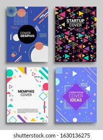 Memphis Style Poster Set. Halftone and geometric shapes patterns. Flat style Abstract Vector Design ideal for Banner, Web, Promotion, Placard and Billboard.