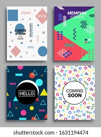 Memphis Style Poster Set. Halftone and geometric shapes patterns. Flat style Abstract Vector Design ideal for Banner, Web, Promotion, Placard and Billboard.