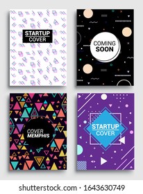 Memphis Style Poster Set. Halftone and geometric shapes patterns. Flat style Abstract Vector Design ideal for Banner, Web, Promotion, Placard and Billboard.