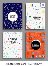 Memphis Style Poster Set. Halftone and geometric shapes patterns. Flat style Abstract Vector Design ideal for Banner, Web, Promotion, Placard and Billboard.