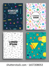 Juego de afiches de estilo Memphis. Modalidades de semitonos y formas geométricas. Diseño de vectores abstractos de estilo plano ideal para banner, web, promoción, placa y cartón.