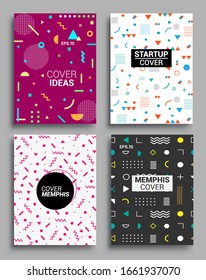 Juego de afiches de estilo Memphis. Modalidades de semitonos y formas geométricas. Diseño de vectores abstractos de estilo plano ideal para banner, web, promoción, placa y cartón.