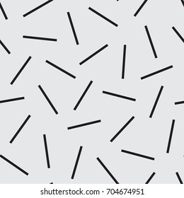 Memphis style random short lines vector seamless pattern. Repeated abstract background for print, textile, or web use. 80s, 90s concept.