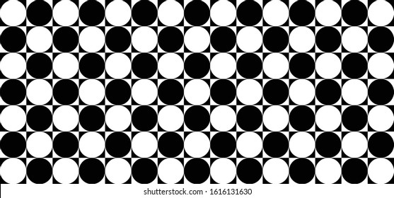 Memphis style. Retro Pop Art 80's 70's 80s 70s years, Square, circle or squares circles. Checkered or checker structure. Vector seamless, polka dot background banner  Flower power look. Pois