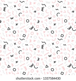 Memphis style seamless pattern. Abstract vector illustration with geometric elements, shapes.