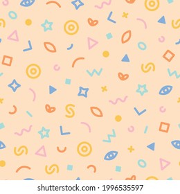 Memphis style seamless pattern. Abstract vector illustration with geometric elements, shapes.