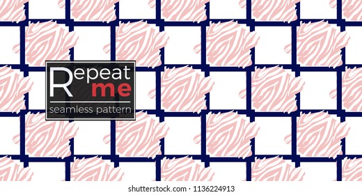 Memphis style seamless pattern with animal striped square elements. Modern hipster pop art design. 