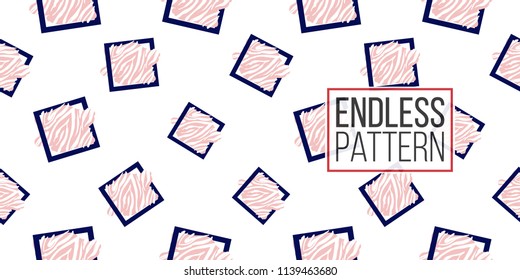 Memphis style seamless pattern with animal striped square elements. Modern hipster pop art design. 