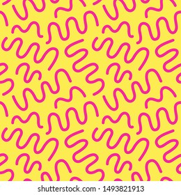 Memphis style seamless pattern, banner template. 80-90s trendy fashion background with geometric shapes. Vector illustration. Poster, invitation, greeting card, textile, cover design.
