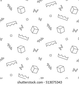 Memphis style seamless pattern. Banner, poster, invitation, cover trendy design. Minimal trendy art. Geometric retro 80s-90s hipster background. Modern abstract template. Vector illustration. 