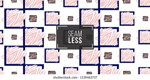 Memphis style seamless pattern with black, white and pink animal striped squares. Modern hipster pop art design. 