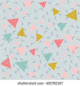 Memphis style seamless pattern. Colorful geometric trend. Bright abstract background for banner, ticket, leaflet, card, poster, annual report and so on.