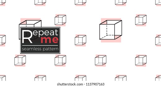 Memphis style seamless pattern with cubes. Modern hipster pop art design. Vector graphic pink black line on white background.