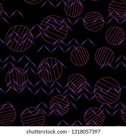 Memphis style seamless pattern. Geometric chaotic for sportswear snowboard on black background.
