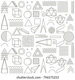 memphis style seamless pattern geometric icons outline