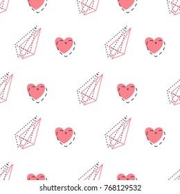 Memphis style seamless pattern with hearts. Decorative element for wedding or Valentine's day cards