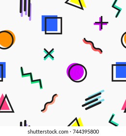 Memphis Style Seamless Pattern. Hipster trendy background. Geometric abstract texture.