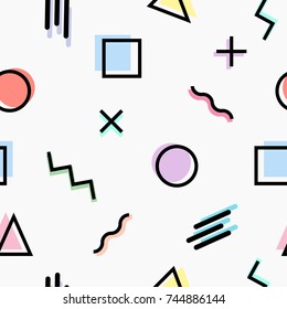 Memphis Style Seamless Pattern. Hipster trendy background. Geometric abstract texture.