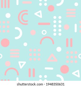 Memphis style seamless pattern. Pastel colors in aesthetic style. Abstract background with geometric shapes. Vector illustration.