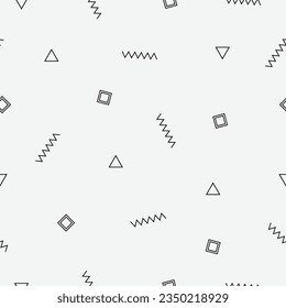 Patrón sin fisuras del estilo Memphis. Estilo de moda retro de los años 80's 90. Texturas en blanco y negro. Huella hipster. Fondo de moda con dibujo creativo de líneas. 