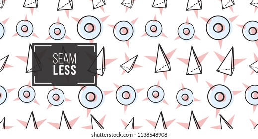 Memphis style seamless pattern with star circle and triangle stars. Modern hipster pop art design. 