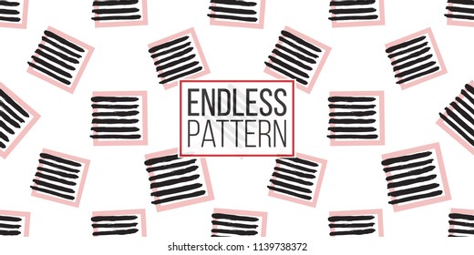 Memphis style seamless pattern with striped square frame elements. Modern hipster pop art design. 