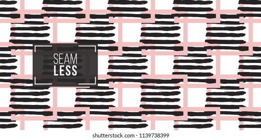 Memphis style seamless pattern with striped square frame elements. Modern hipster pop art design. 