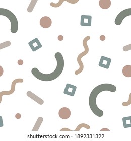 memphis style seamless pattern in trendy earthy colours, abstract geometric forms, vector illustration