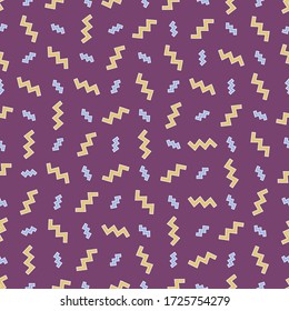 Estilo Memphis sin fisuras patrón zigzag línea de fondo púrpura geométrico abstracto y textura