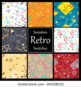 memphis style seamless patterns set. Elements for your design. Old style illustration. Eps10