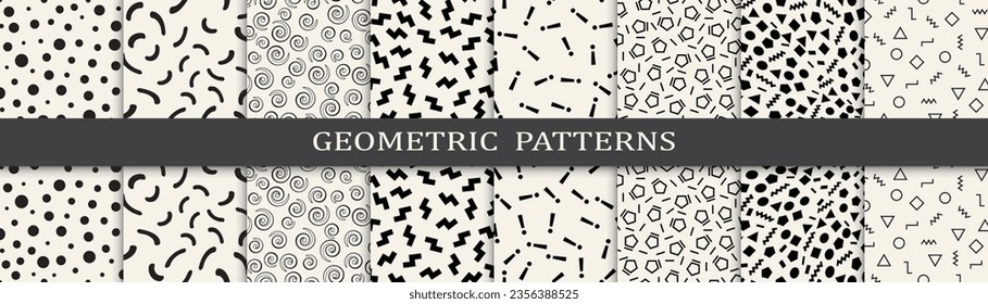 Memphis style seamless patterns vector set. Vintage graphic design memphis pattern. Seamless memphis style background pattern.