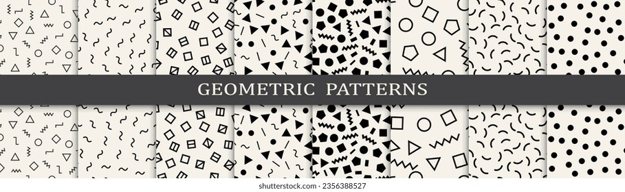 Conjunto vectorial de patrones sin fisuras de estilo Memphis. Diseño gráfico vintage memphis patrón. Patrón de fondo de estilo memphis sin inconvenientes.