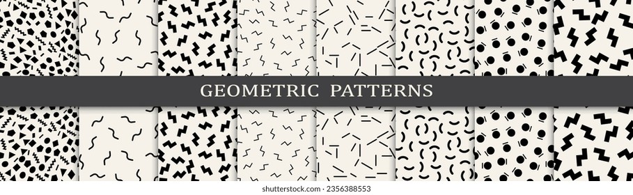 Memphis style seamless patterns vector set. Vintage graphic design memphis pattern. Seamless memphis style background pattern.