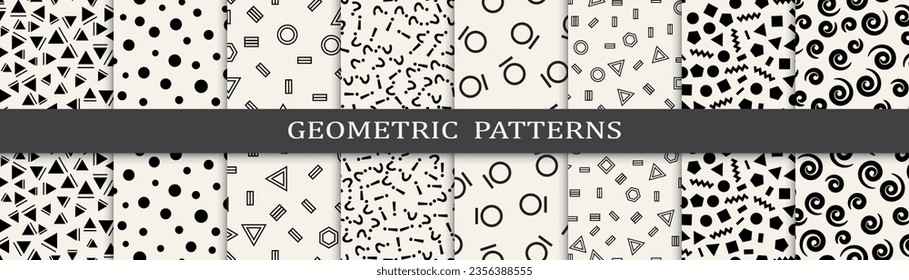 Memphis style seamless patterns vector set. Vintage graphic design memphis pattern. Seamless memphis style background pattern.