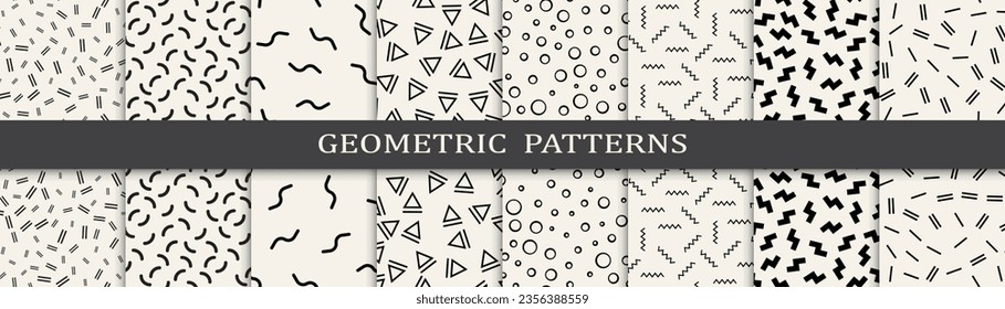 Memphis style seamless patterns vector set. Vintage graphic design memphis pattern. Seamless memphis style background pattern.