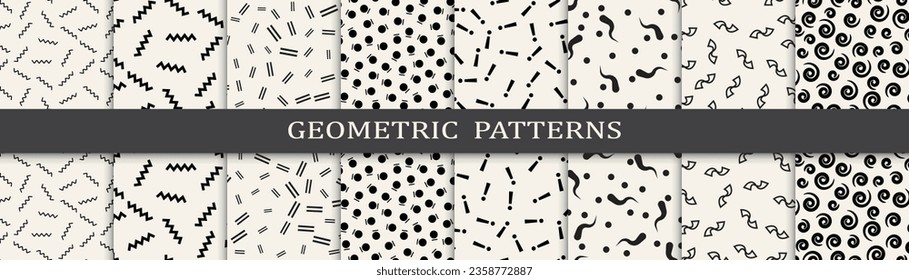 Memphis style seamless patterns vector set. Vintage graphic design memphis pattern. Seamless memphis style background pattern.