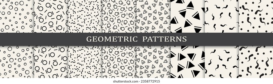 Memphis style seamless patterns vector set. Vintage graphic design memphis pattern. Seamless memphis style background pattern.