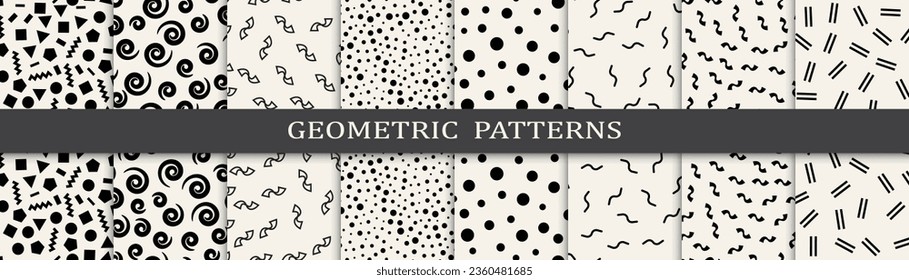 Memphis style seamless patterns vector set. Vintage graphic design memphis pattern. Seamless memphis style background pattern.