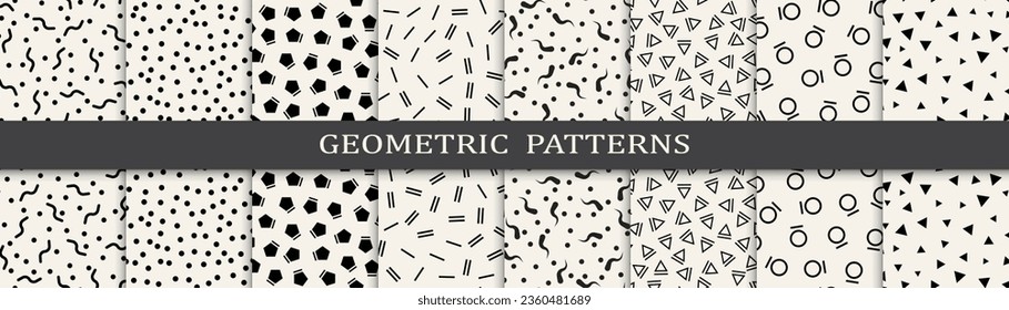 Memphis style seamless patterns vector set. Vintage graphic design memphis pattern. Seamless memphis style background pattern.