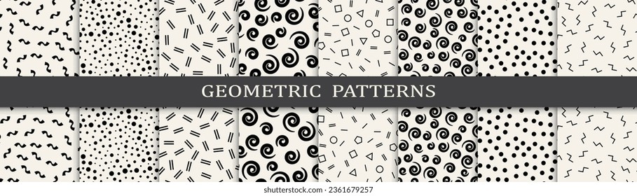 Memphis style seamless patterns vector set. Vintage graphic design memphis pattern. Seamless memphis style background pattern.
