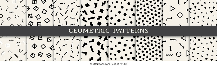 Memphis style seamless patterns vector set. Vintage graphic design memphis pattern. Seamless memphis style background pattern.