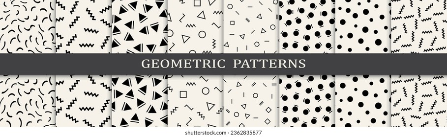 Memphis style seamless patterns vector set. Vintage graphic design memphis pattern. Seamless memphis style background pattern.