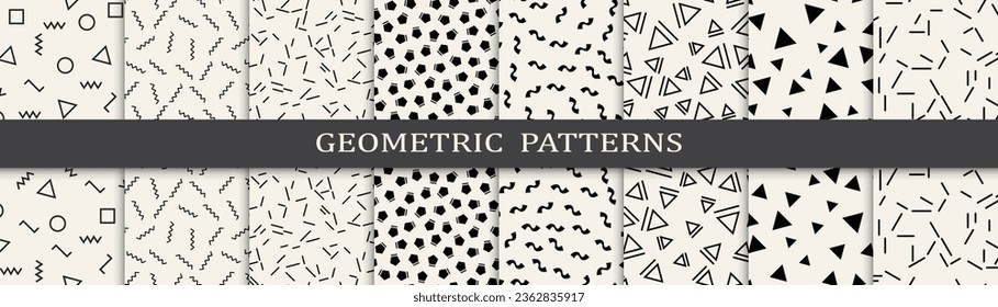 Memphis style seamless patterns vector set. Vintage graphic design memphis pattern. Seamless memphis style background pattern.