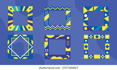 Coleção de bordas quadradas estilo Memphis apresentando designs gráficos vetoriais criativos	