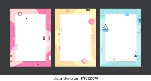 Memphis style template collection. Set of abstract creative concept background for advertising with copy space for text. Modern cute graphic design illustration.